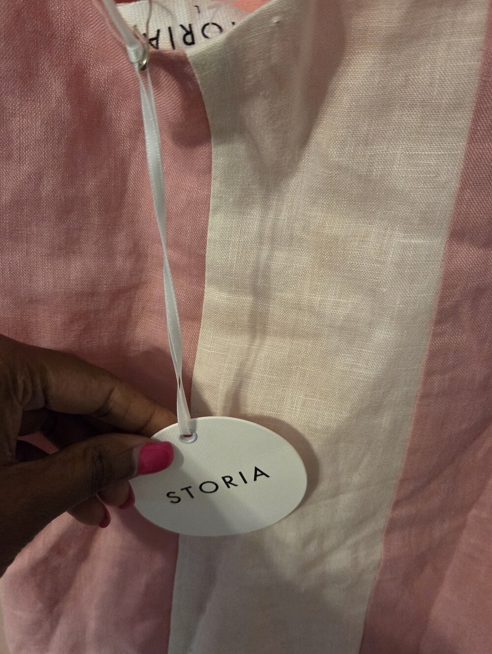 STORIA The Color Block Linen Women's Mini Boho Dress In Pink & Light Pink Sz L - Picture 7 of 8